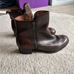 Born Brown Leather Ankle Booties with Side Zipper
